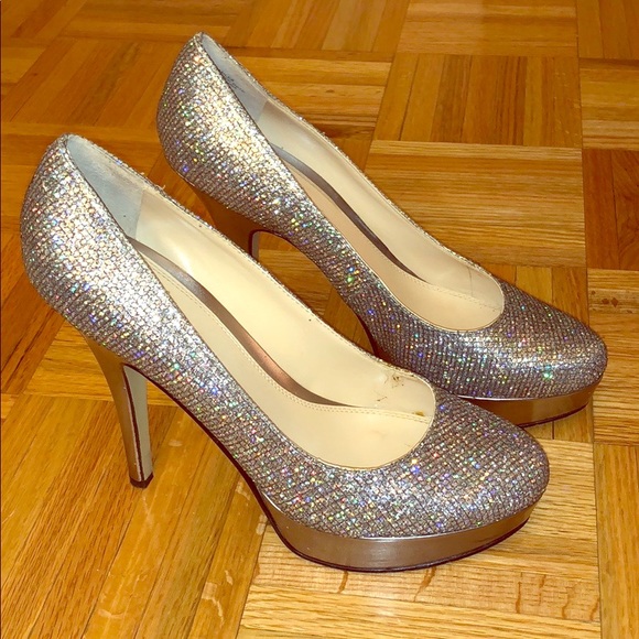 Enzo Angiolini Silver Glitter Platform Heels - Picture 2 of 5